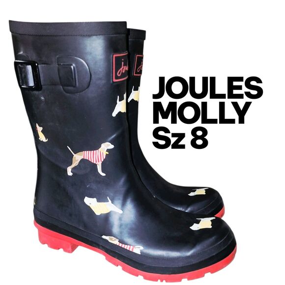 JOULES "DOG SHOW" MOLLY Black Midi Outdoor Rain Mud Farm Work Beach Logo Boots - Picture 11 of 11